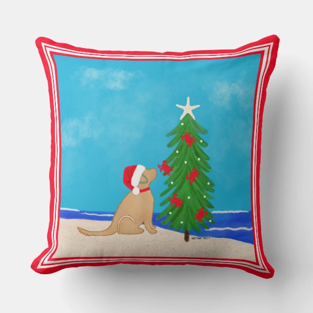 Almofada Coastal Golden Dog Beach Christmas 2025 Pillow (Frente)