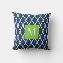 Almofada Coastal Preppy Nautical Monogram – Navy & Lime