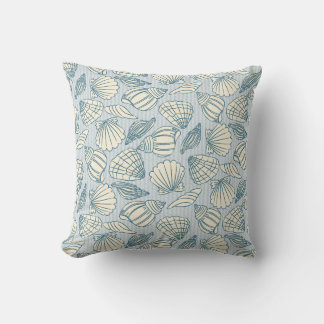 Almofada Coastal Seashell Pattern Throw Pillow (Blue & Sand