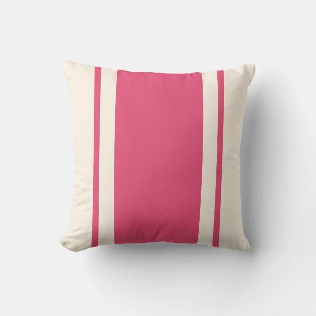 Almofada Coastal Stripe Throw Pillow – Raspberry & Cream (Frente)
