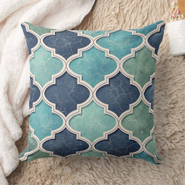Almofada Cobalt and Teal Quatrefoil - Mediterranean Mosaic (Cobertor)