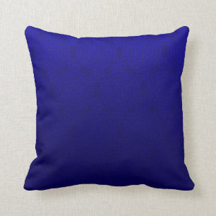 Almofada Cobalto oriental do jacquard do símbolo da long