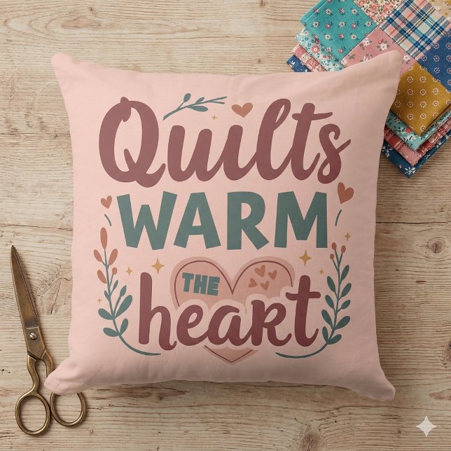 Almofada "Cobertas Aquecem o Coração" Aconchegante Casa de  (Quilts Warm The Heart Cozy Quilting Cottagecore Throw Pillow Mockup A)