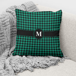 Almofada Cobertor com Estampa Xadrez Verde e Preto Monogram