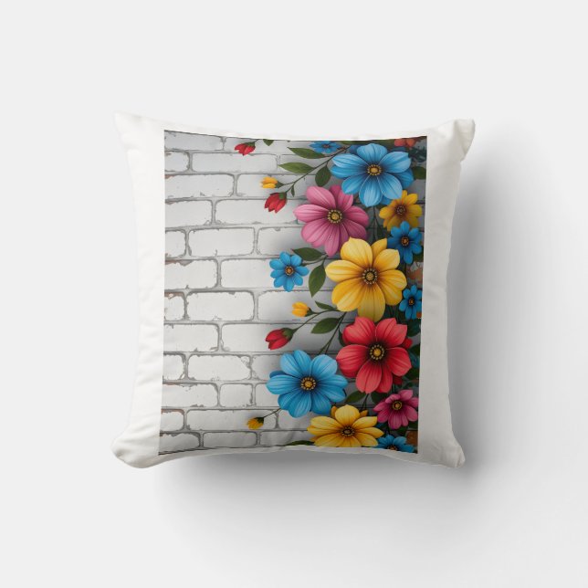 Almofada Cobertor Sherpa de Parede de Tijolo Floral (Frente)