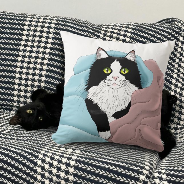 Almofada Cobertores de Gato Tuxedo Caprichoso Rosa Azul Aco (Criador carregado)