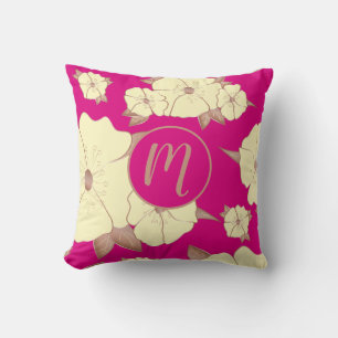 Almofada Cobre Floral Pastel Amarelo sobre fundo Fuchsia