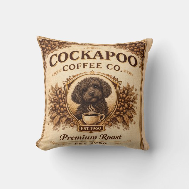 Almofada Cockapoo Coffee Co Pillow | Dog Lover Cushion Gift (Frente)