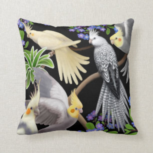 Almofada Cockatiels no travesseiro dos miosótis