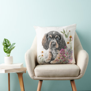 ALMOFADA COCKER CORTANTE ESPANHÓIS CACHORRO E FLORES DE MAD