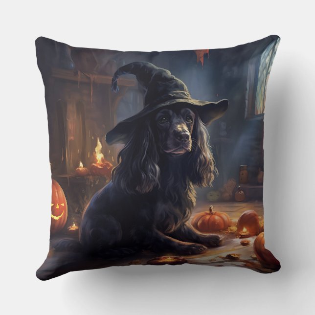 Almofada Cocker Spaniel Abóboras Dia das Bruxas Assustador (Verso)