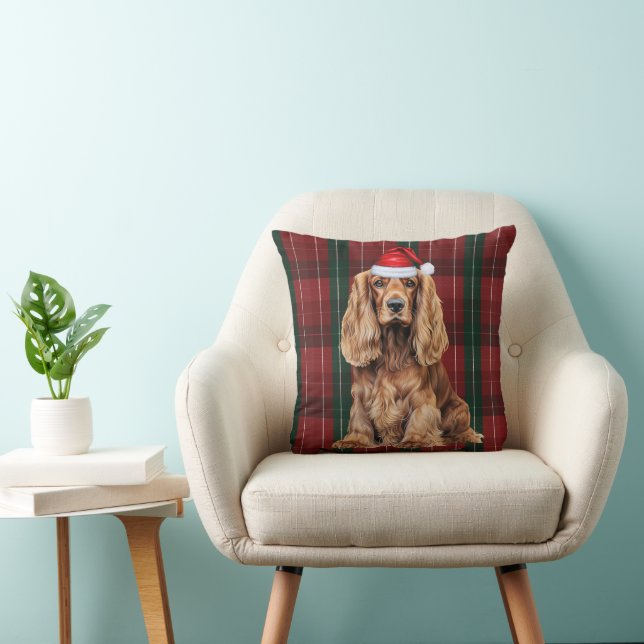 Almofada Cocker Spaniel and Seasonal Plaid Christmas Dog (Cadeira)