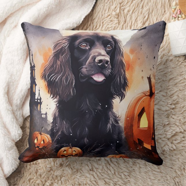 Almofada Cocker Spaniel de Halloween com Abóboras (Cobertor)