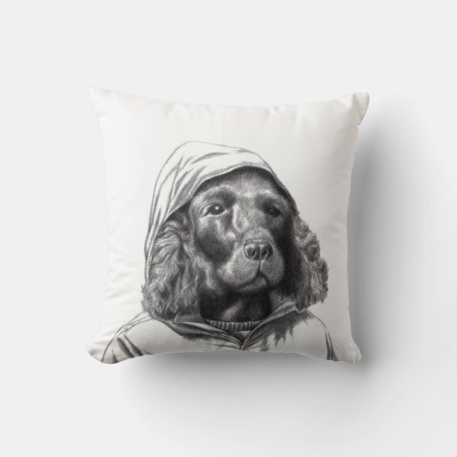 Almofada Cocker Spaniel em Casaco de chuva (Neve) (Frente)