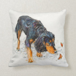 Almofada Cocker spaniel preto e tan com borboletas