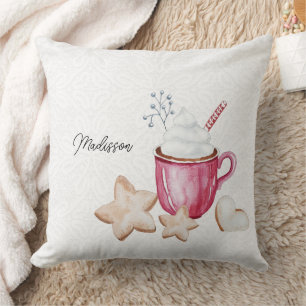 Almofada Cocoa Quente De Natal E Biscoitos Aquarela