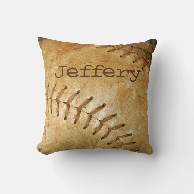 Almofada Codificação branca de Baseball em Vintagem Persona (Frente)