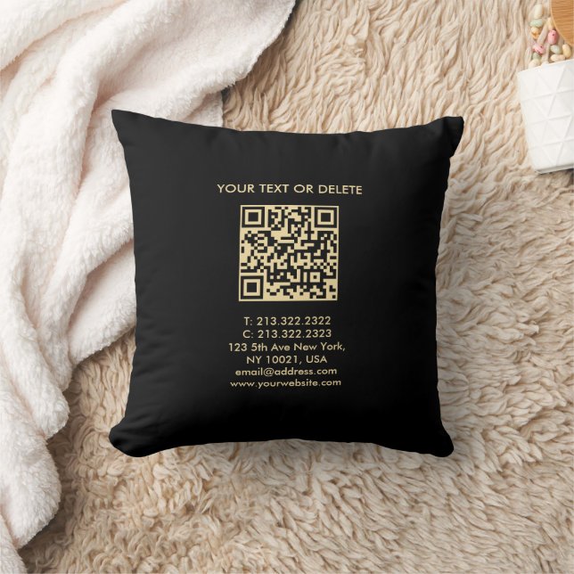Almofada Código QR de Modelo Moderno Elegante Preto e Doura (Cobertor)