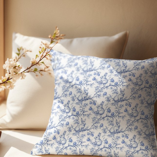Almofada Coelhinho Azul Elegante Toile Páscoa (Criador carregado)