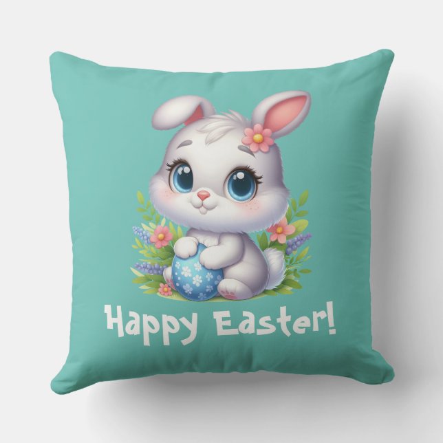 Almofada Coelhinho Branco e Bonito de Páscoa com Ovo (Verso)