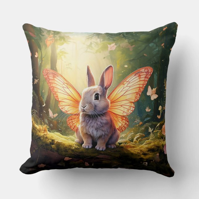 Almofada Coelhinho branco numa floresta encantada (Frente)