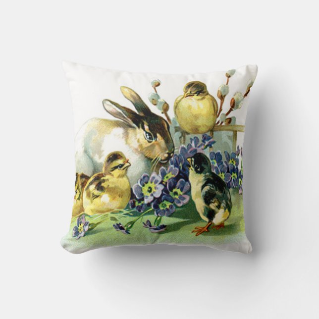 Almofada Coelhinho da Páscoa e pintinho do vintage (Frente)