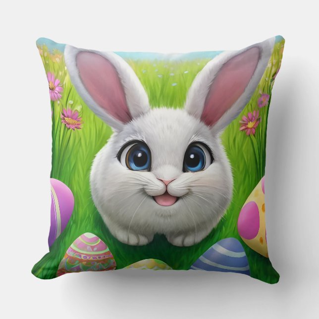 Almofada Coelhinho de Páscoa Fofo Com Ovos Decorativos (Frente)