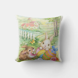Almofada Coelhinhos da Páscoa bonitos do vintage com ovos e
