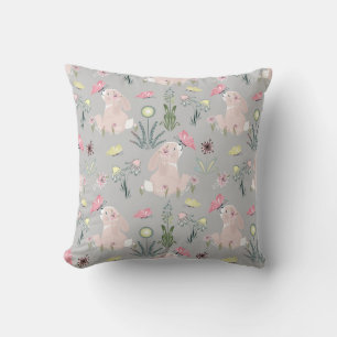 Almofada coelho bonito com flores e borboletas