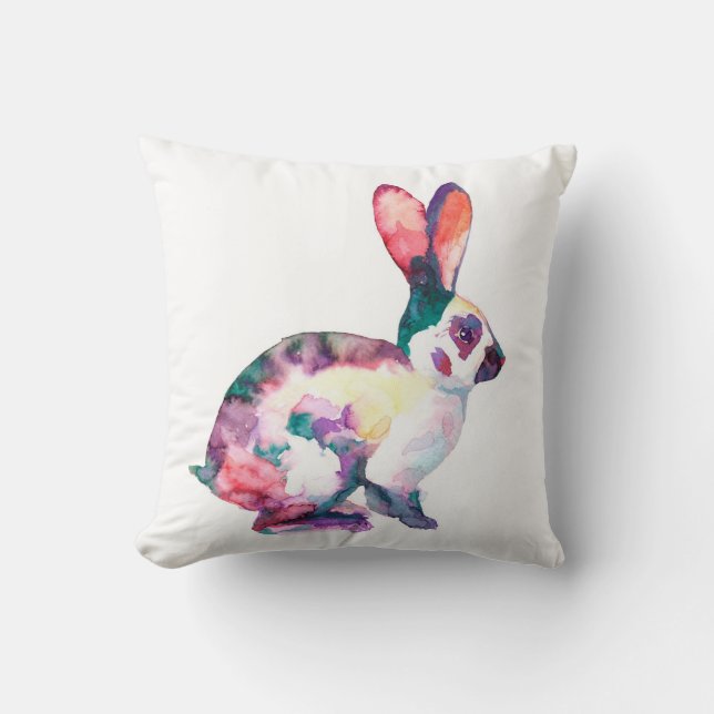 Almofada Coelho bonito pintado Aquarela (Frente)