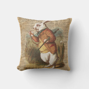 Almofada Coelho branco Alice na arte do vintage do país das