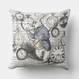 Almofada Coelho Branco Alice Relógios Arte Mundo das Maravi