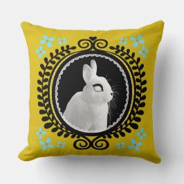 Almofada Coelho Branco Estranho: Amarelo, Preto e Azul Clar