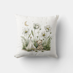 Almofada Coelho Bunny Adorável em Aquarela com Lua e Estrel