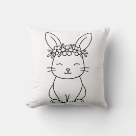 Almofada Coelho Caprichoso com Coroa Floral em Arte Linear