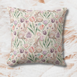 Almofada Coelho Cinza Fofo com Tulipas Coloridas