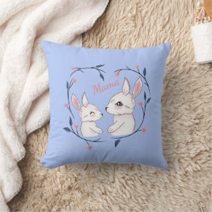 Almofada coelho da mãe kawaii e seu bebê com flores