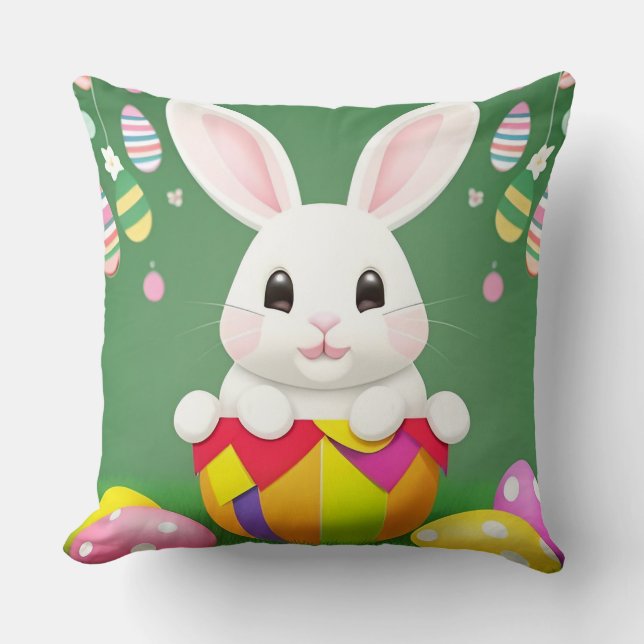 Almofada Coelho da Páscoa Fofo Com Ovos Decorativos (Frente)