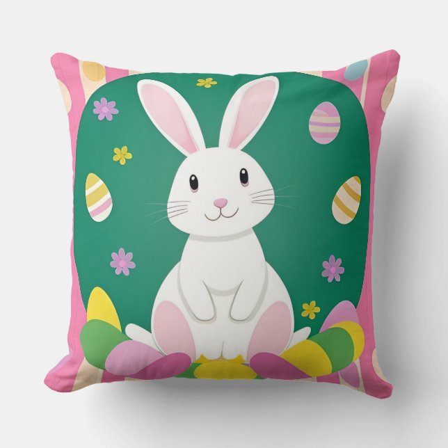 Almofada Coelho da Páscoa Fofo Com Ovos Decorativos (Frente)