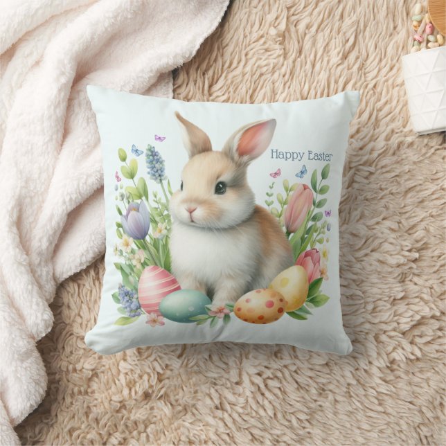 Almofada Coelho da Páscoa Personalizado em Aquarela (Cobertor)