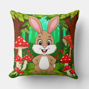 Almofada Coelho de desenho animado fofo em pé em uma flores