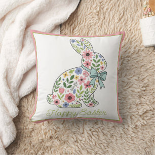 Almofada Coelho de Páscoa com Flores Silvestres Rosa e Azul