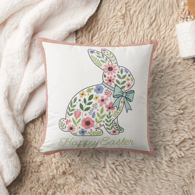 Almofada Coelho de Páscoa com Flores Silvestres Rosa e Azul (Cobertor)