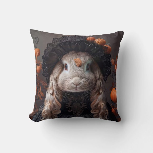 Almofada Coelho em fantasia negra medieval (Frente)