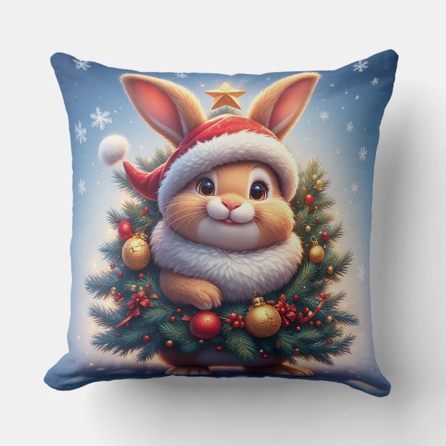Almofada Coelho Feliz com Chapéu de Papai Noel  (Frente)