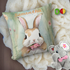 Almofada Coelho Fofo de Páscoa Aquarela Pastel Flores da Pr