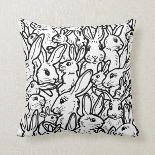Almofada Coelho Negro e Branco Desenha Padrão Coelho Bonit