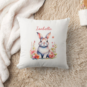 Almofada Coelho Personalizado em Flores Rosa