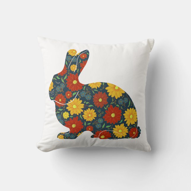 Almofada Coelho retrô e flores (Frente)