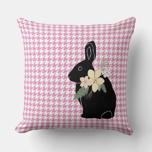 Almofada Coelho Silhouette Flores Houndstooth Sweet (Frente)